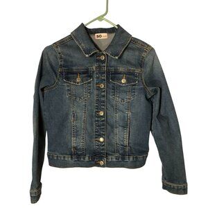 SO Girls Denim Jacket XL (14/16) Blue Medium Wash Button Front Collared School
